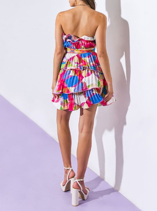 Strapless Layered Mini Dress - Multi Color