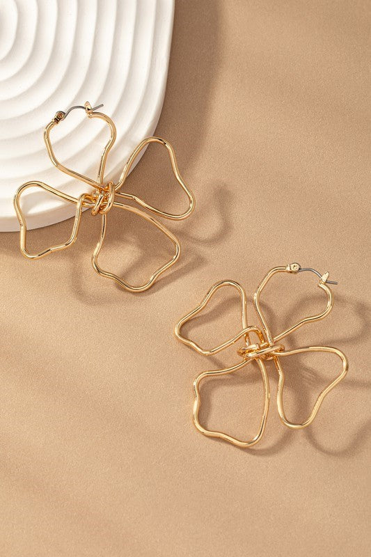 Wire Flower Earrings - Gold