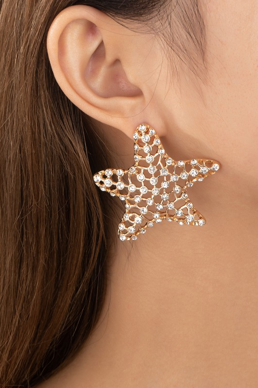 Gold Starfish Rhinestone Earrings