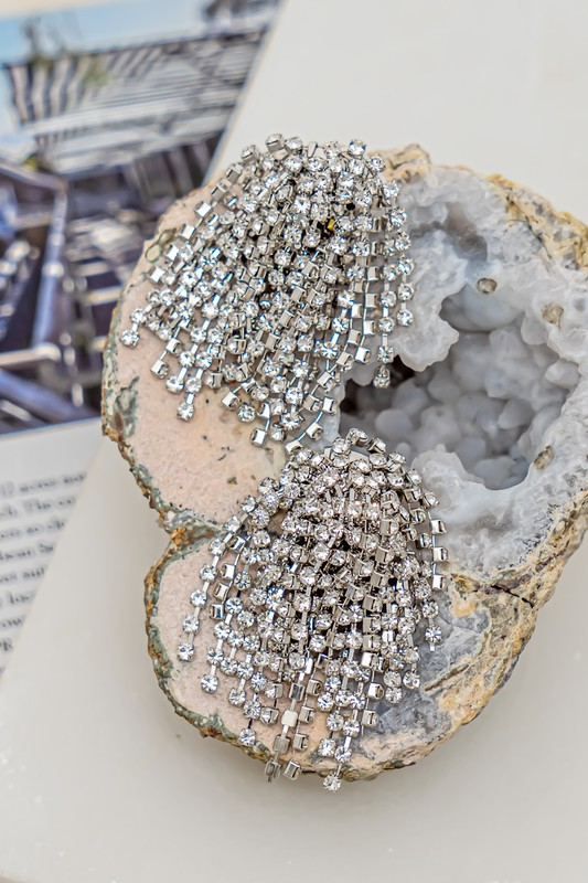 Statement Cluster Rhinestone Earrings - Silver