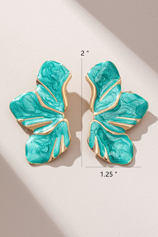 Marbled Enamel Half Flower Statement Earrings