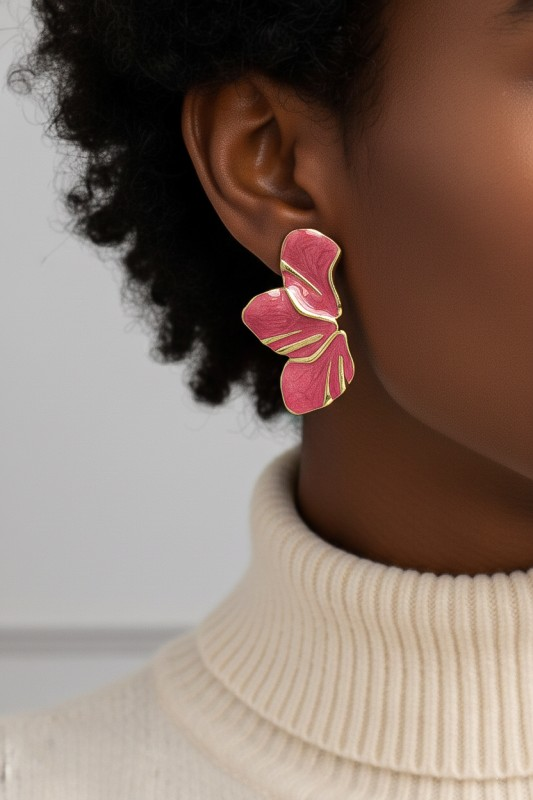 Marbled Enamel Half Flower Statement Earrings