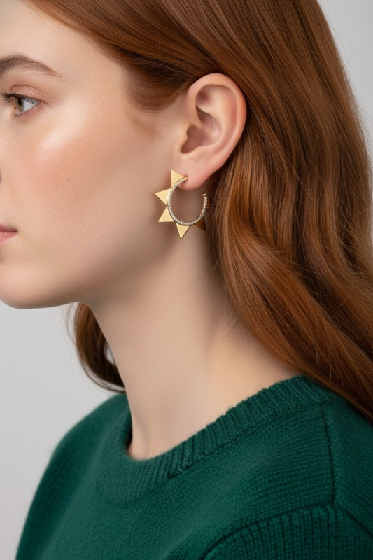 Star Earrings with Pave Rhinestones - Gold