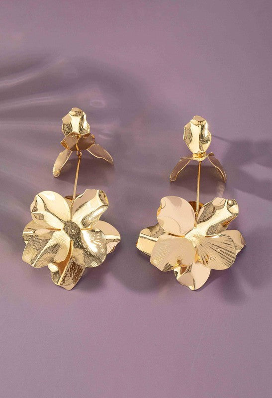 3D flower drop flower large petal gold stamens Earrings – SilverPlus  Jewellery