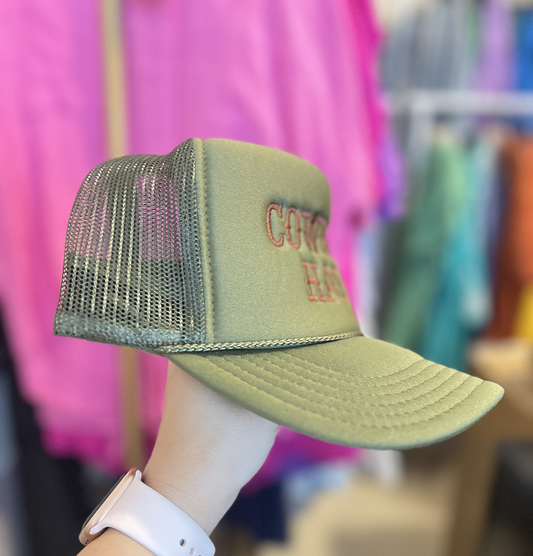 Cowboy Embroidery Trucker Hat - Olive