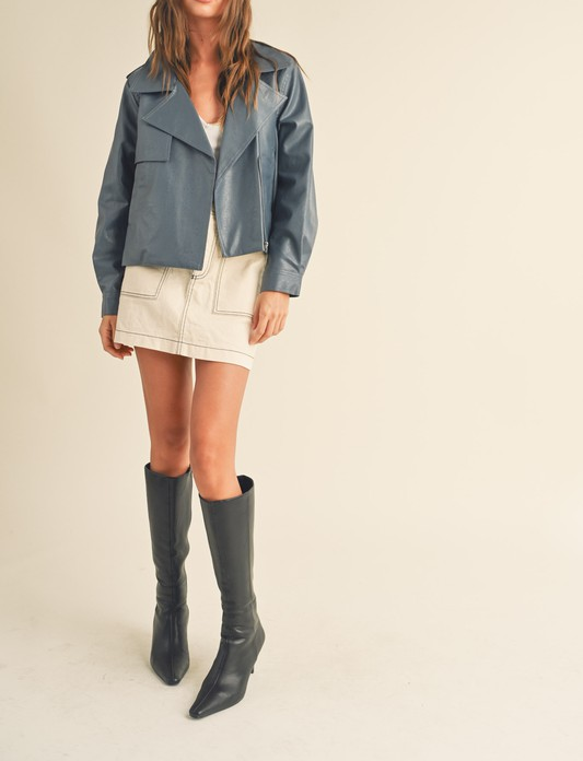 Moto Leather Jacket - Dusty Blue