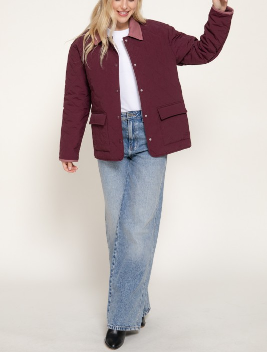 Quilted Puffer Work Jacket - Burgundy