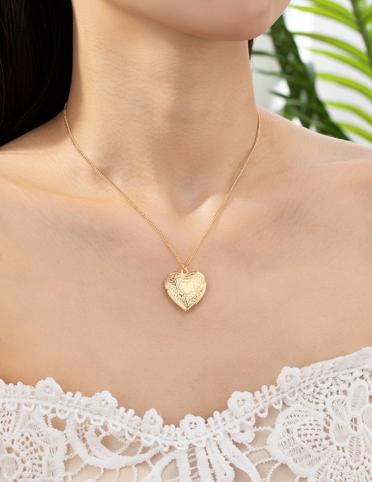 Heart Shaped Locket Pendant Necklace - Gold