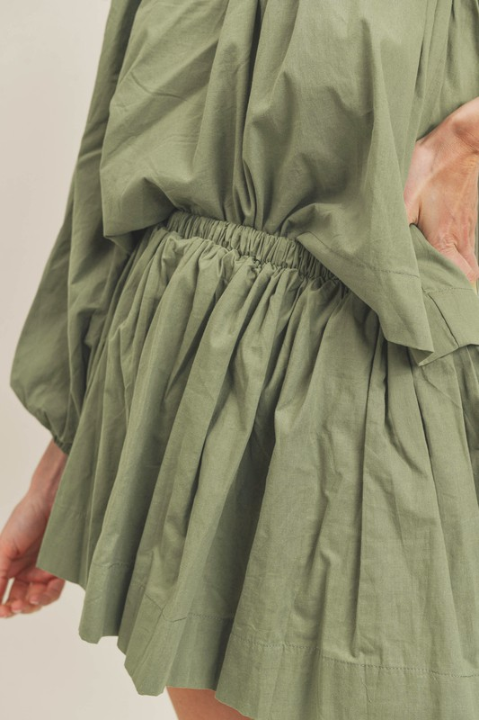 One Shoulder Top and Mini Skirt Set - Olive