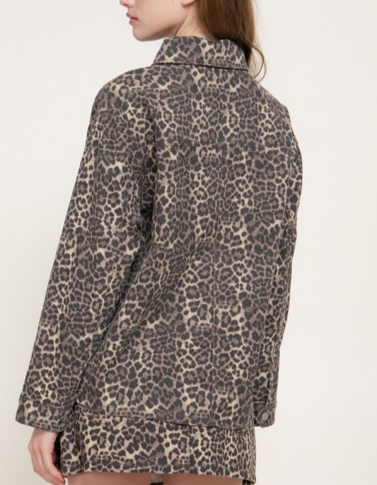 Animal Print Button Down Jacket and Mid Rise Skirt Set