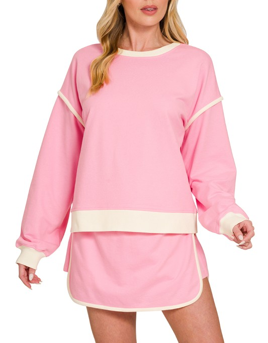 Long Sleeve Top and Skort Set - Candy Pink