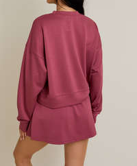 Round Neck Sweatshirt with Flare Skort Set - Dusty Rose