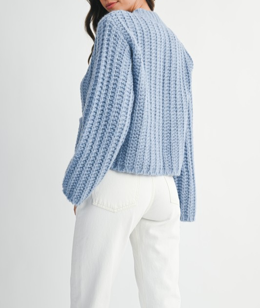 Chunky Knit Long Sleeve Button Down Cardigan - Periwinkle