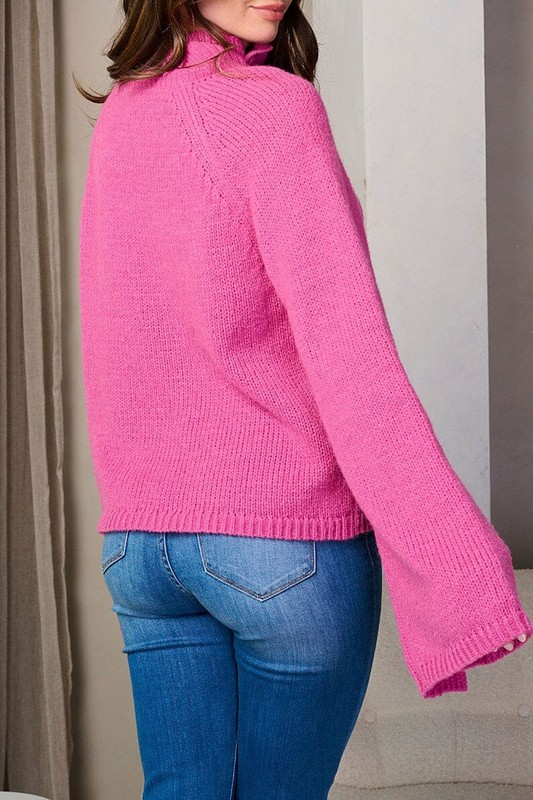 Bell Sleeve Turtleneck Sweater - Fuchsia