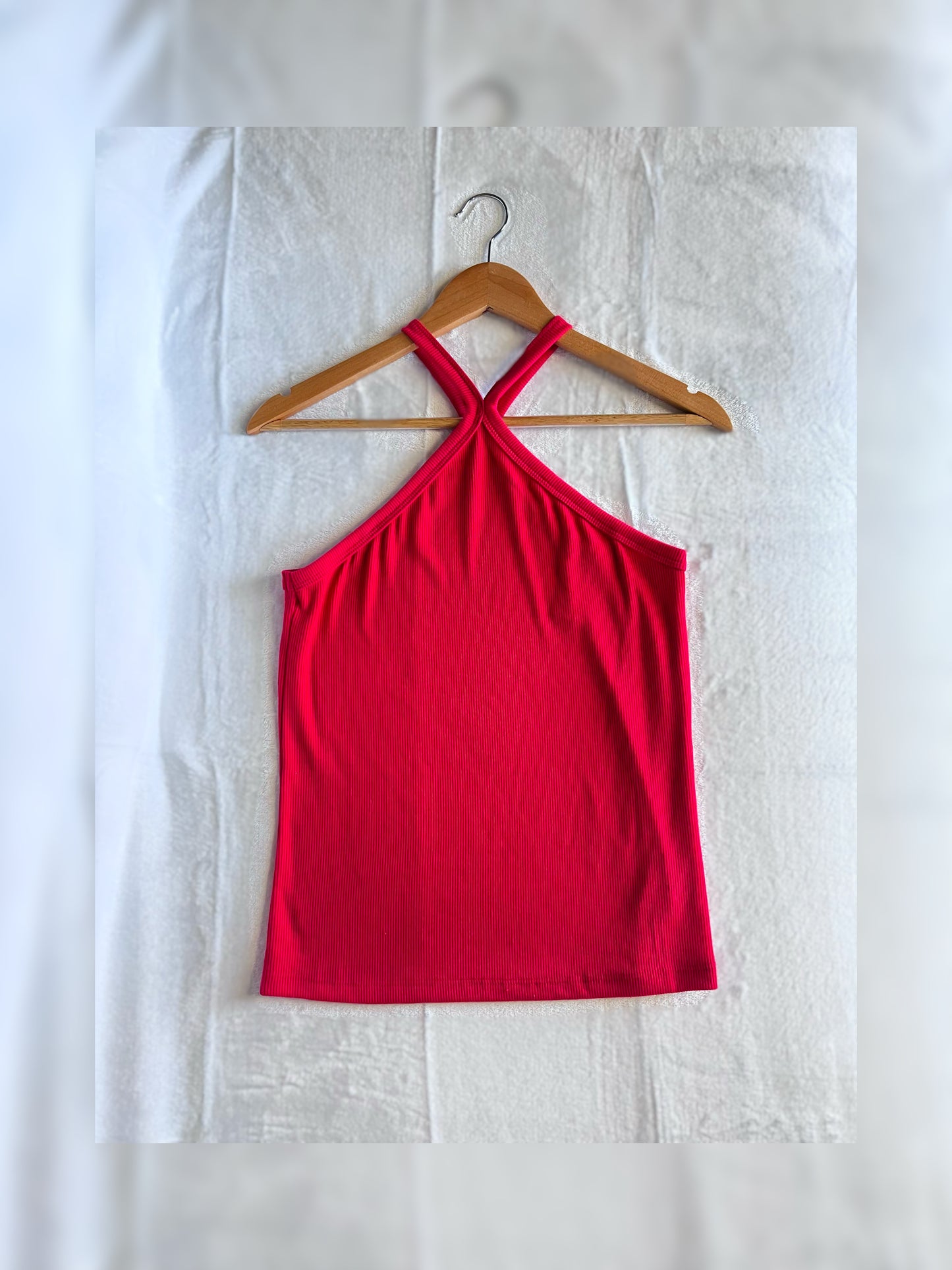 Ribbed Cross Neck Top - Red