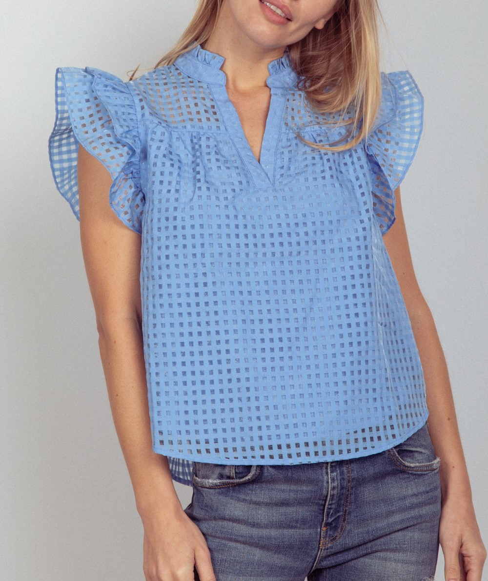 Organza Ruffled Blouse Top - Sky