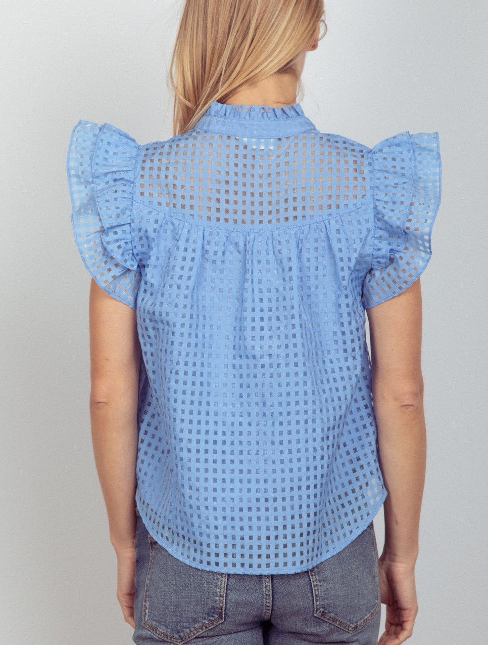 Organza Ruffled Blouse Top - Sky