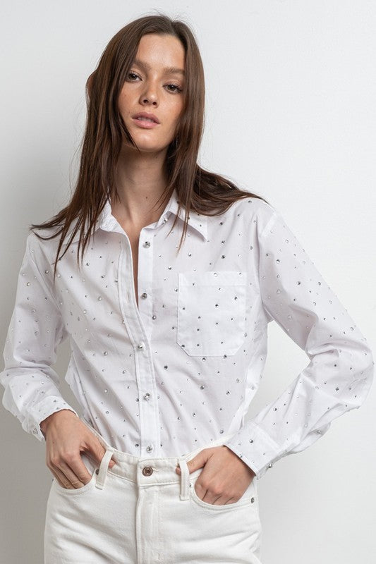 Embellished Button Down - White