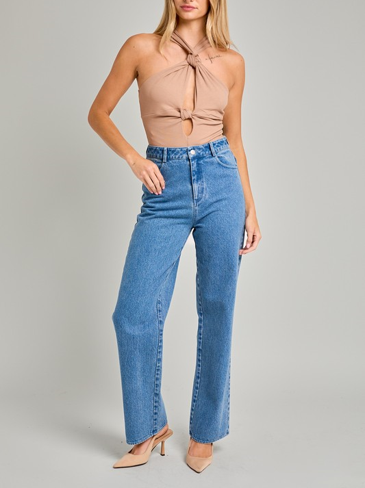 Halter Neck Knot Detail Bodysuit - Mocha