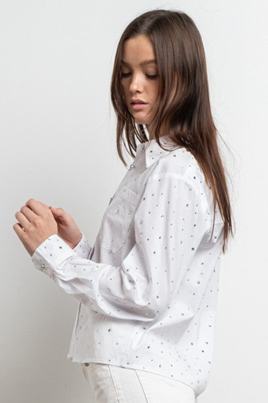 Embellished Button Down - White