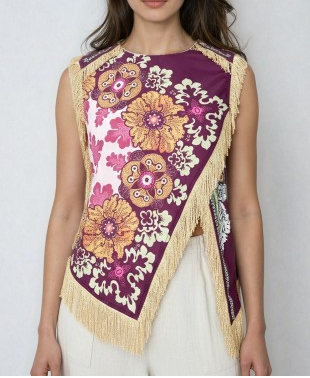 Fringed Floral Top - Plum Multi