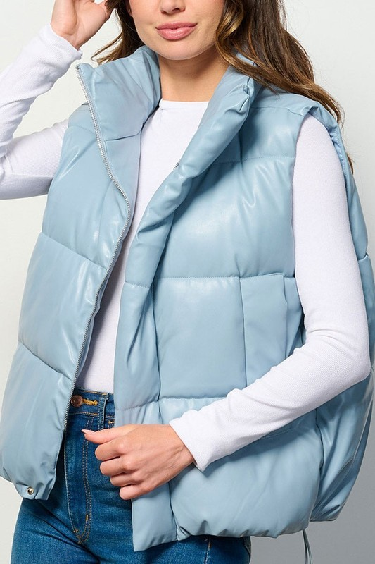 Zip Up Puffer Vest - Ice Blue