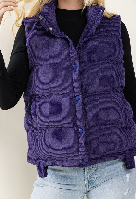 Corduroy Puffer Vest - Purple