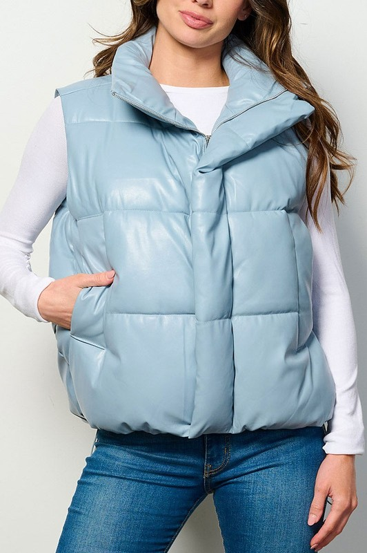 Zip Up Puffer Vest - Ice Blue