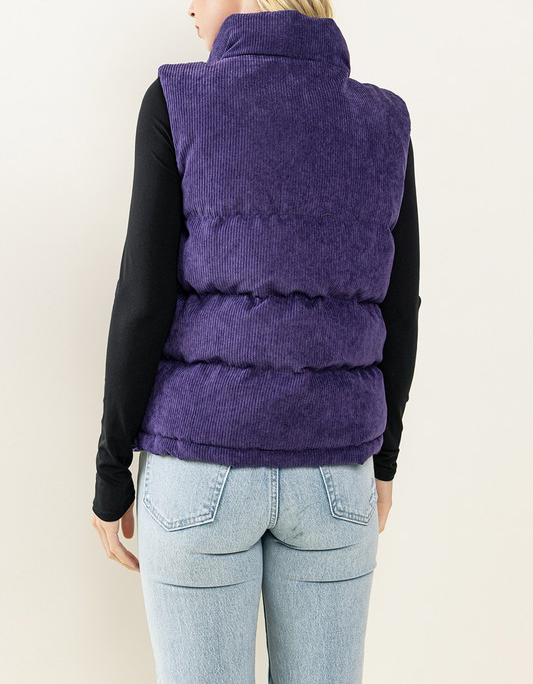Corduroy Puffer Vest - Purple