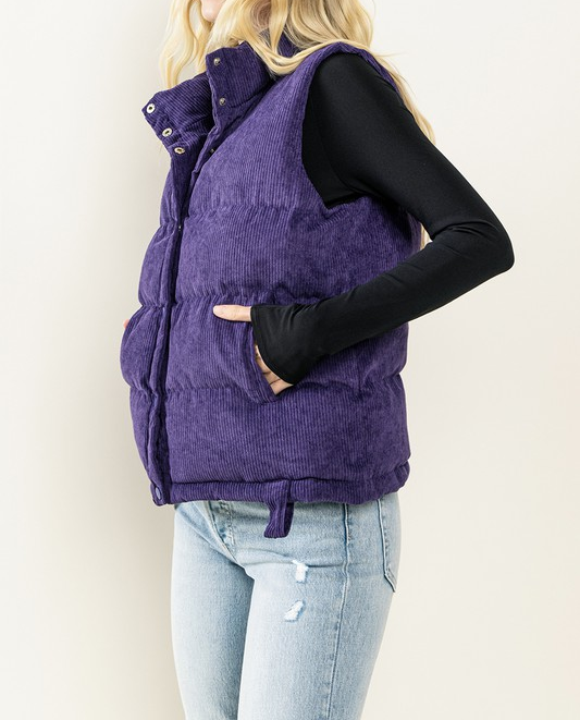 Corduroy Puffer Vest - Purple