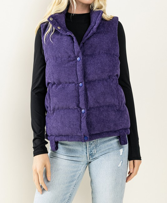 Corduroy Puffer Vest - Purple