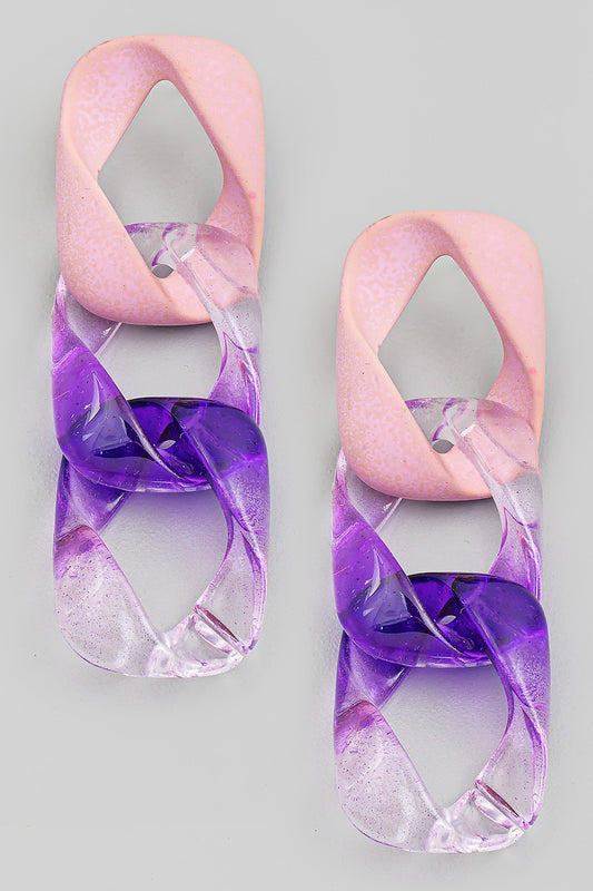 Chain Drop Earrings - Multi Purple