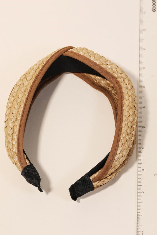 Straw Braided Headband - Khaki
