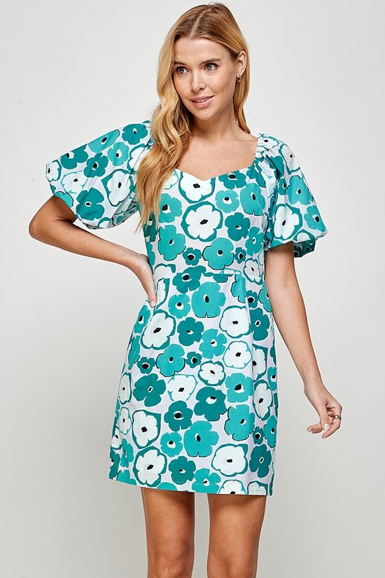 Printed Bubble Sleeve Dress