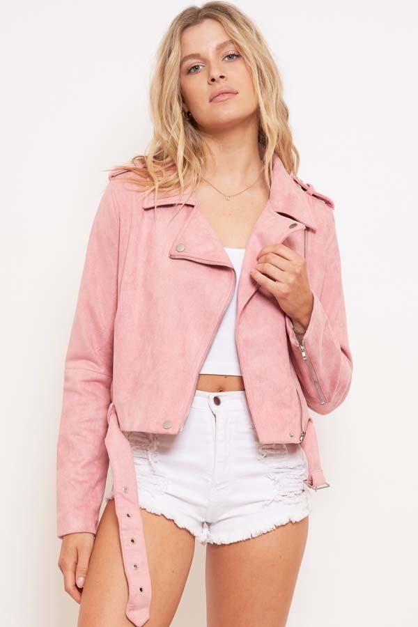 Suede Biker Jacket - Pink