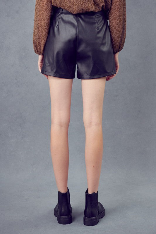 Faux Leather High Waisted Shorts - Black