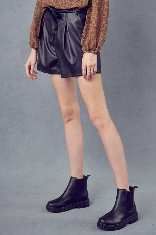 Faux Leather High Waisted Shorts - Black