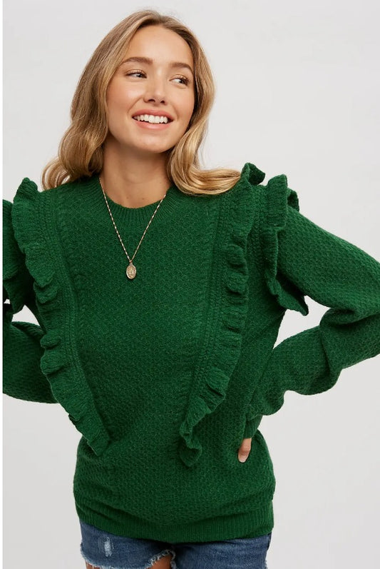Ruffled Sweater Pullover - Forest