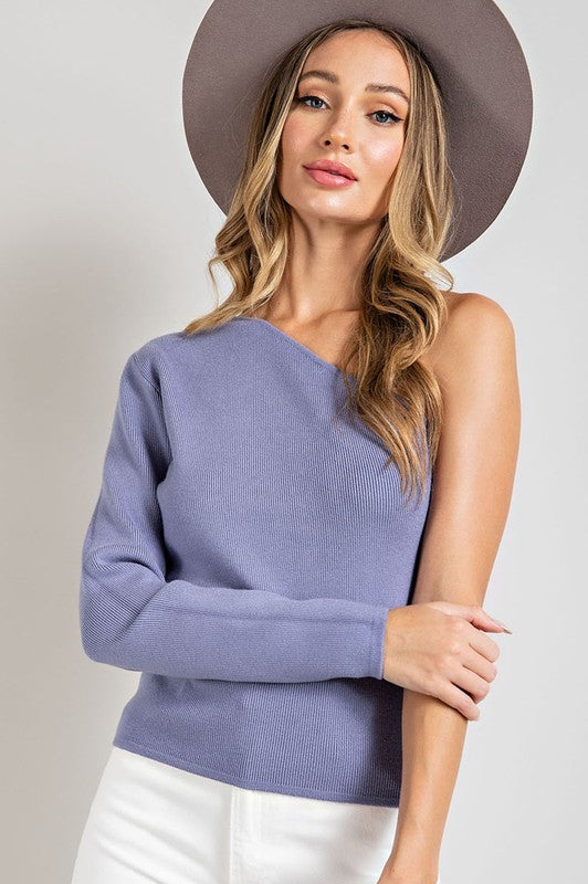 Ribbed One Shoulder Sweater Top - Periwinkle