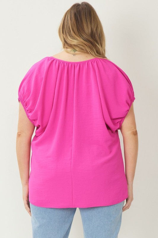 Plus - Bubble Sleeve Top - Hot Pink